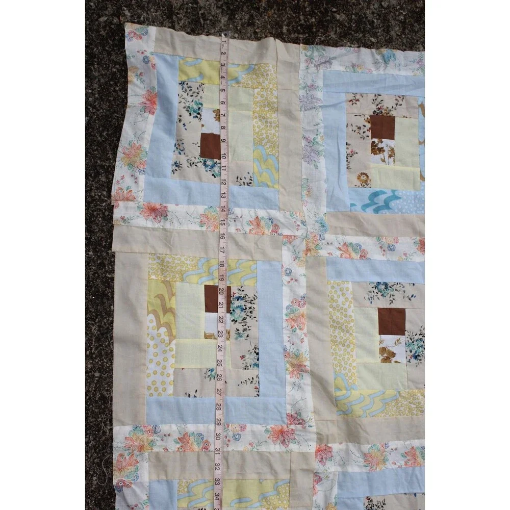 Vintage Handsewn Log Cabin Quilt Top Small Prints 64x105